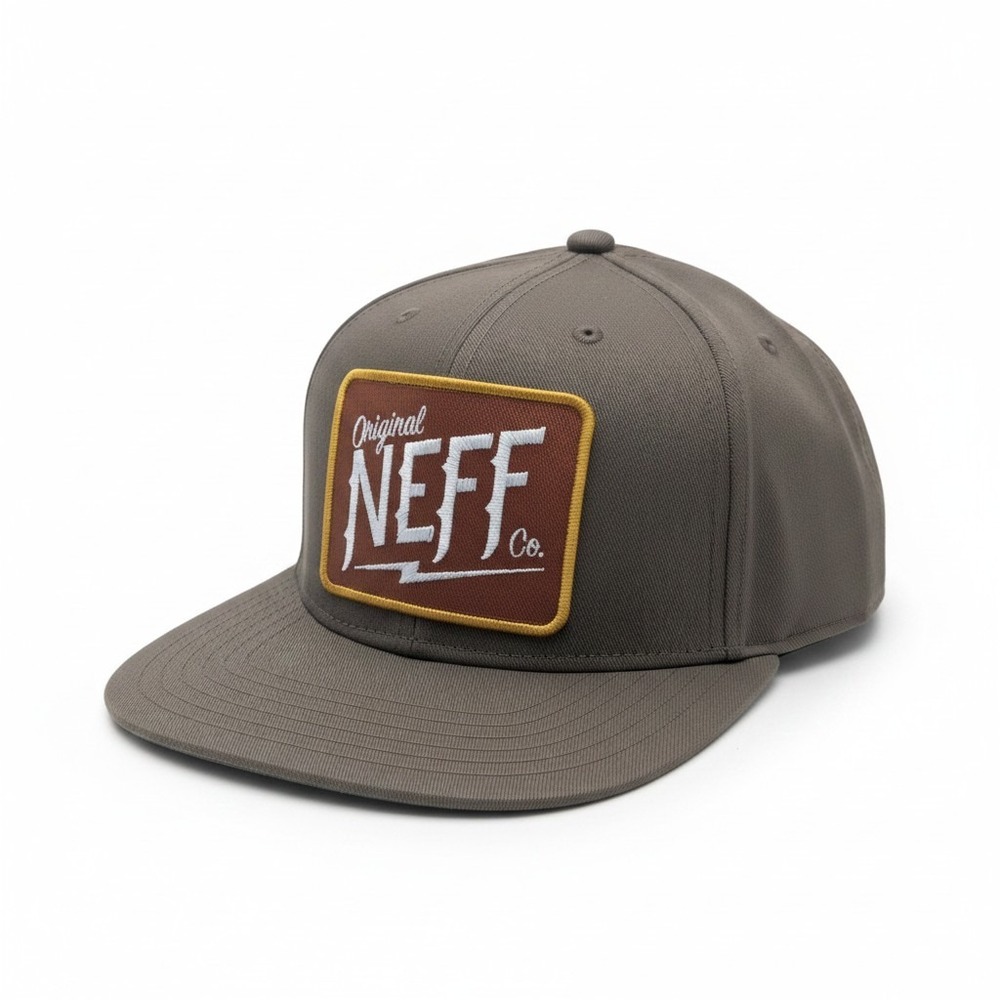 Neff Headwear Snapback Hat Original Neff Co Patch Olive Drab Brown Flat Brim Cap